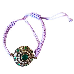 Bracelet en argent, pierres et lanière en tissu. 3 couleurs disponibles