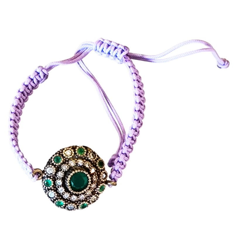 Bracelet en argent, pierres et lanière en tissu. 3 couleurs disponibles