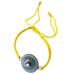 Bracelet en argent, pierres et lanière en tissu. 3 couleurs disponibles