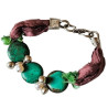 Bracelet en argent, pierres et lanière en tissu. 3 couleurs disponibles