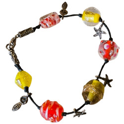 Bracelet en argent, pierres et lanière en tissu. 3 couleurs disponibles