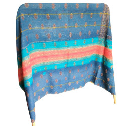 Audacieux et solaire, plaid vintage recto orange et verso bleu azur