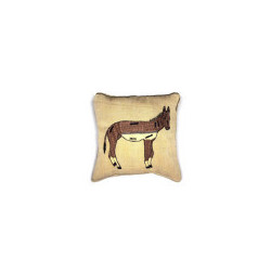 Coussin laine brodé âne bicolore chocolat blanc